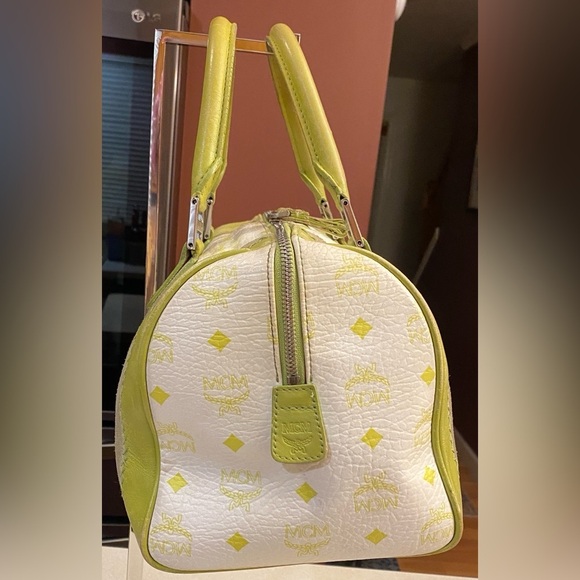 MCM Lime Green & White Visetos Boston Bag, EUC - Picture 10 of 16